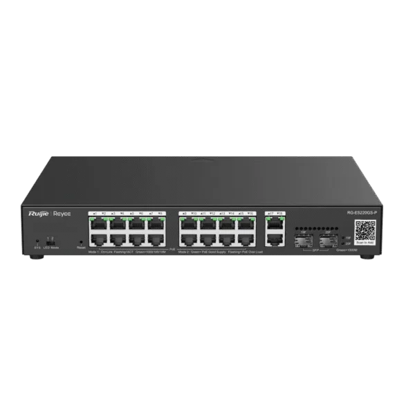 RUIJIE REYEE 16port RG-ES220GS-P GIGABIT 2-UPLINK 2-SFP 250W YÖNETİLEBİLİR POE SWITCH